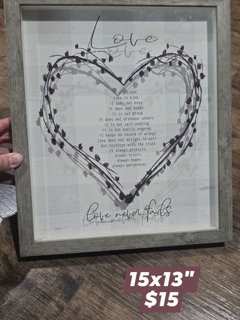 Source Unknown Gray and White Heart Love Wall Frame